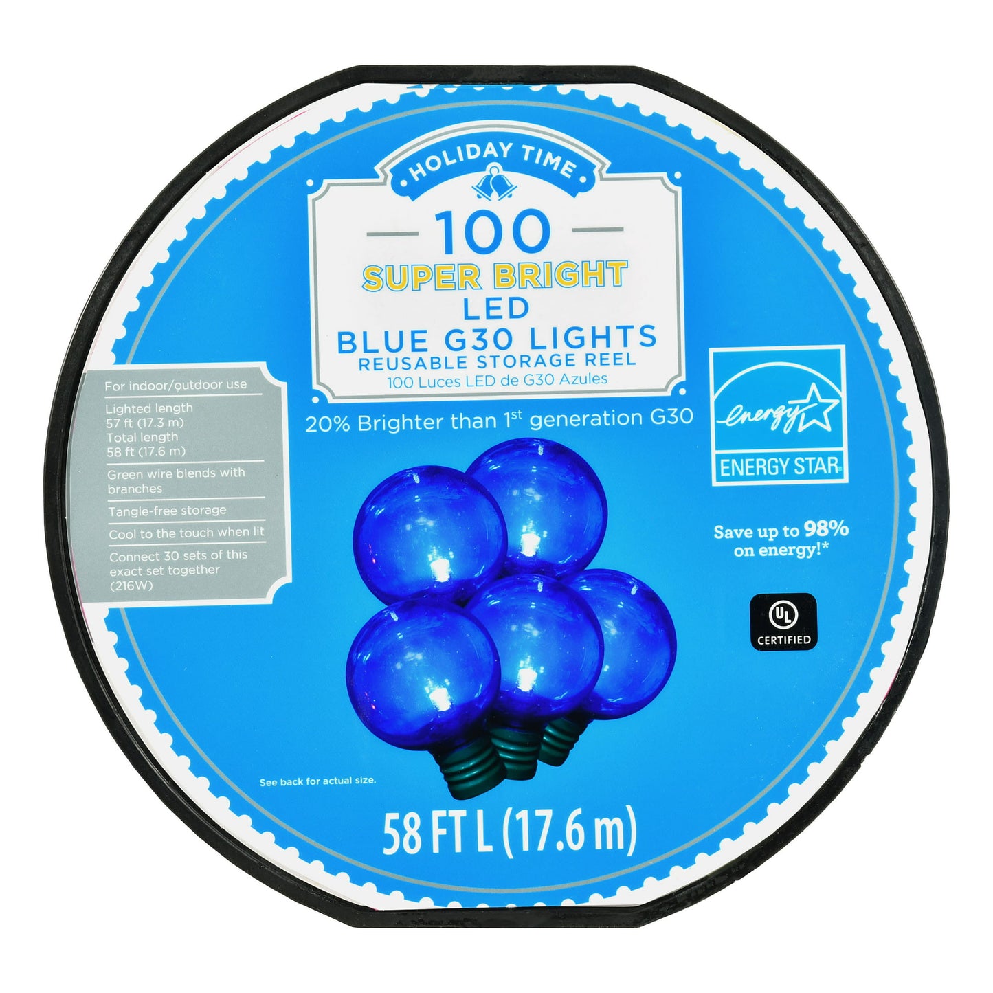 Holiday Time 100 LED G30 Lights - Blue