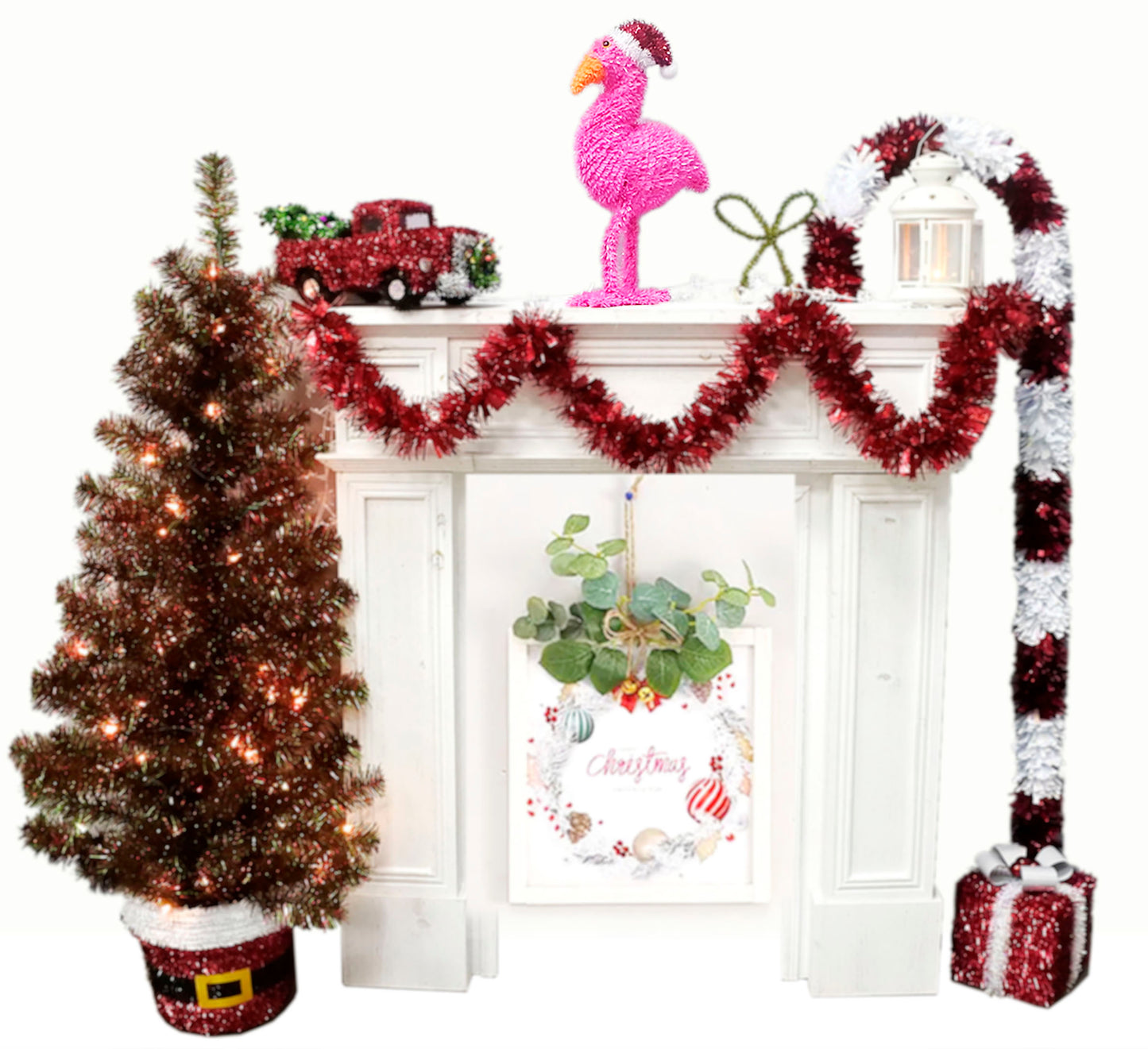 Holiday Time Tinsel Flamingo with Santa Hat – Perfect for Indoor Christmas Decoration, Pink Flamingo Yard Décor, Perfect Gift for Flamingo Enthusiasts - Holiday Decor