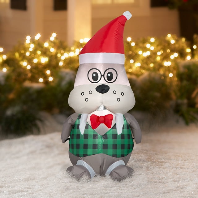 Wally Walrus with Santa Hat and Bowtie Christmas Inflatable by Gemmy