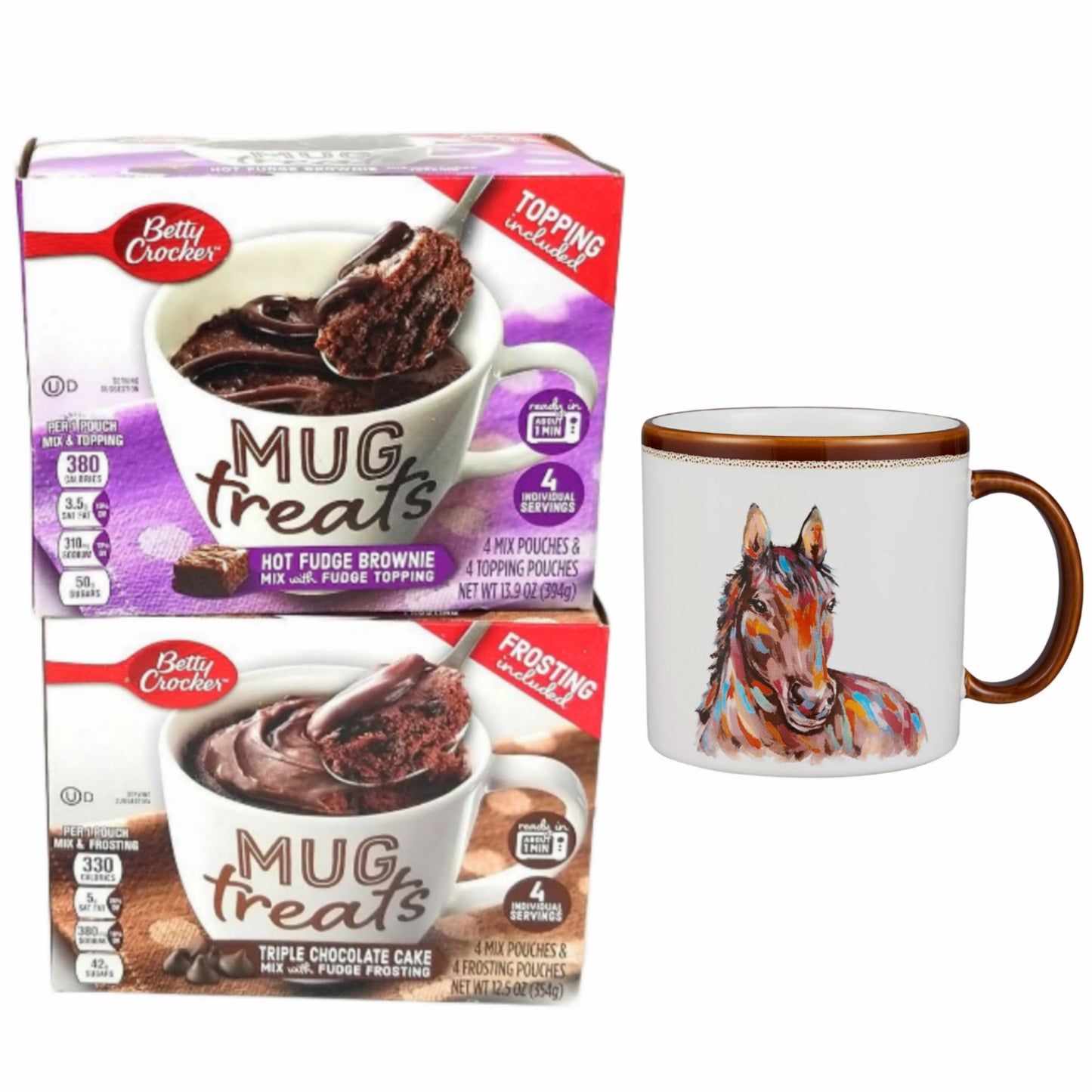 GCOMM Microwaveable Mug Treats Muffin and Cake Mixes with Horse Mug Gift for Horse Lovers - Perfect for Making Quick and Easy Dessert for yourself and your loved ones - Pack of 2