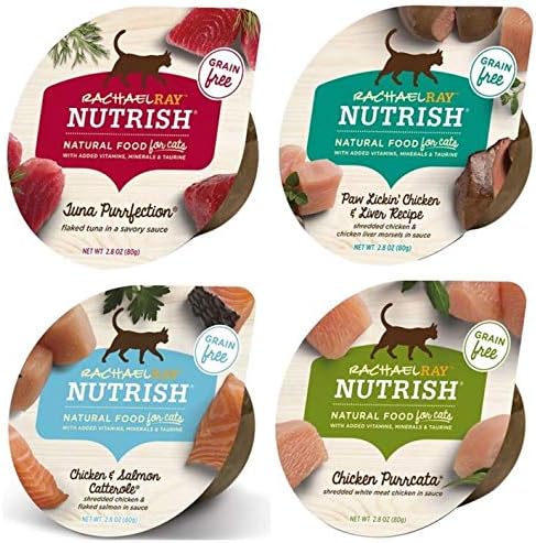 Rachel Ray Nutrish Grain Free Natural Wet Cat Food Variety Pack - 8 Flavor Bundle, 2.8 Oz Each - Pack of 8, Plus Rainbow Rattle Mouse & Weatherproof Animal Sticker ( 10 Items Total)
