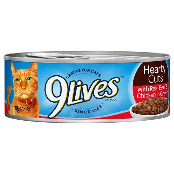 9Lives Hearty Cuts With Real Beef & Chicken In Gravy Wet Cat Food, 4/5.5-Ounce Cans (Pack of 6)