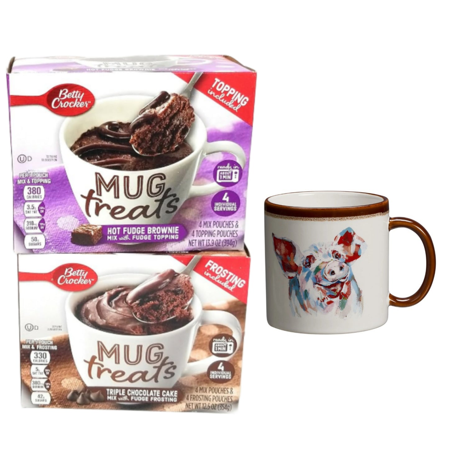 GCOMM Microwaveable Mug Treats Muffin and Cake Mixes with Pig Mug Gift for Pig Lovers - Perfect for Making Quick and Easy Dessert for yourself and your loved ones - Pack of 2