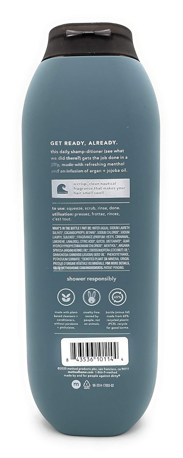 Men’s 2-in-1 Shampoo + Conditioner Bundle - Method Men Sea + Surf 14 Fl Oz and Travel Size 3.4 Fl Oz Bottles (2 Items)