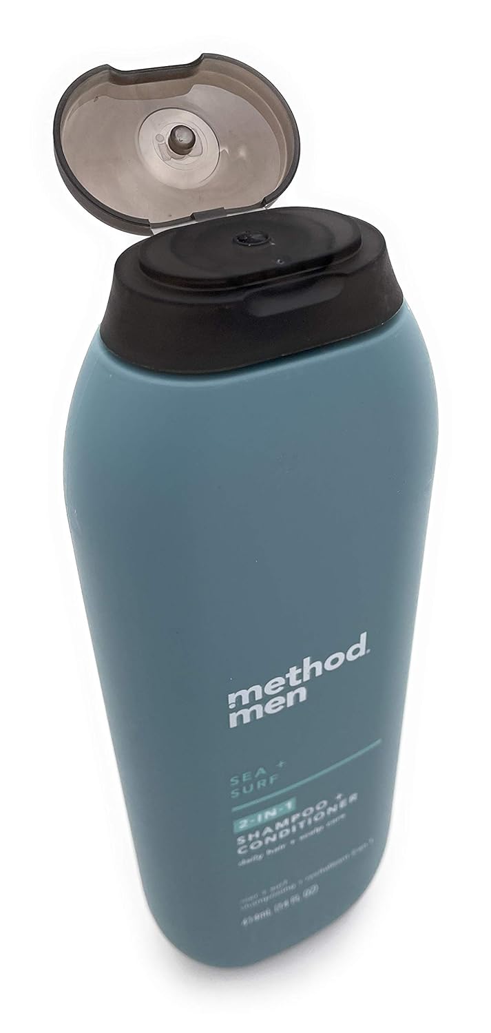 Men’s 2-in-1 Shampoo + Conditioner Bundle - Method Men Sea + Surf 14 Fl Oz and Travel Size 3.4 Fl Oz Bottles (2 Items)