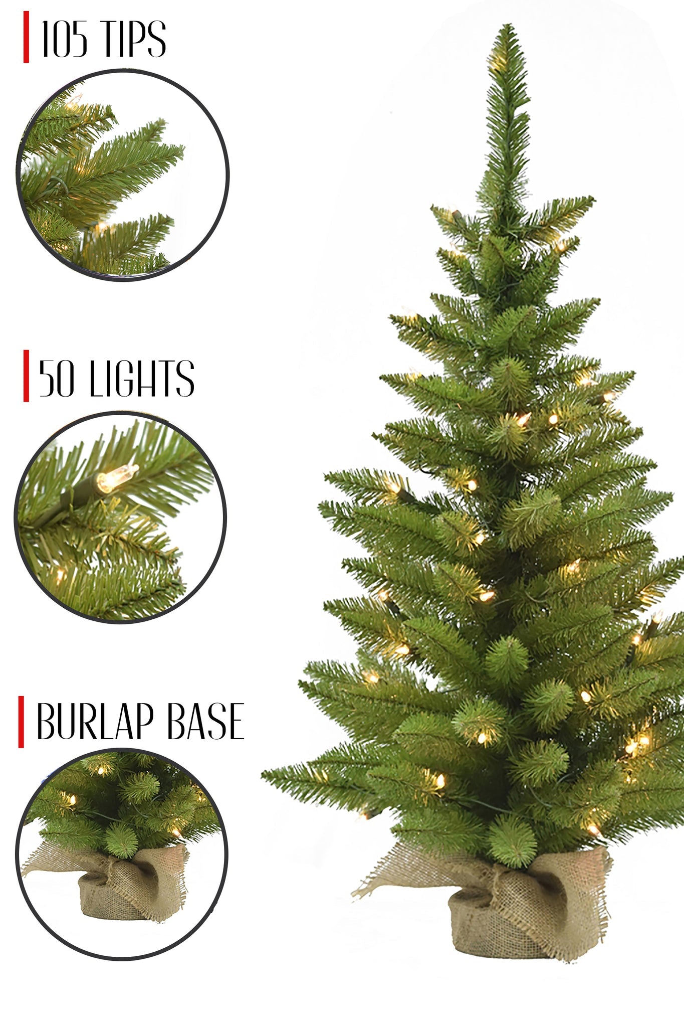 3ft Pre-lit Tabletop Christmas Tree w/Burlap Base