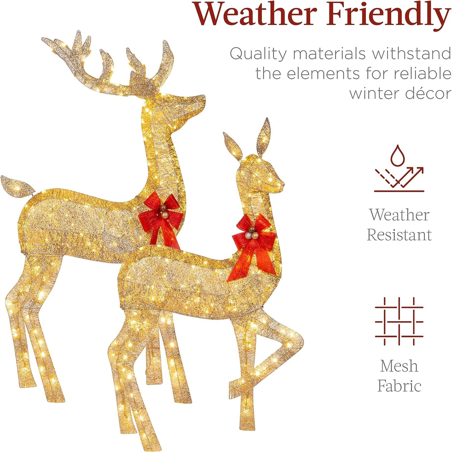 3-Piece Large Lighted Christmas Deer Family Set 4Ft Outdoor Yard Decoration with 360 LED Lights - Gold