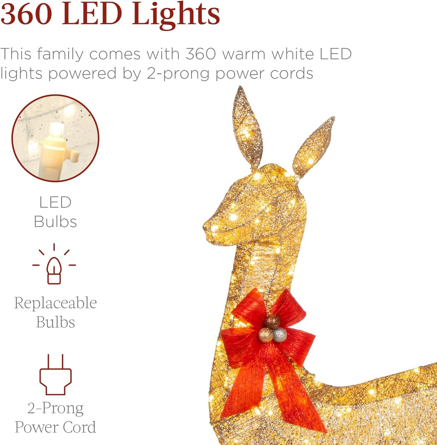 3-Piece Large Lighted Christmas Deer Family Set 4Ft Outdoor Yard Decoration with 360 LED Lights - Gold
