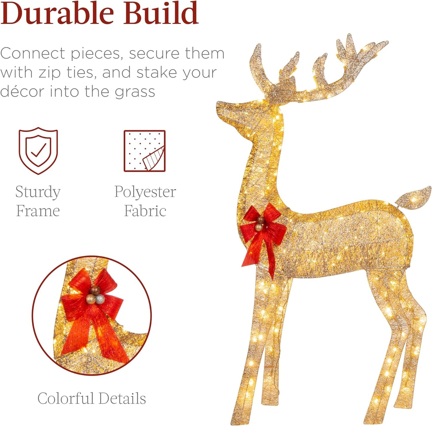 3-Piece Large Lighted Christmas Deer Family Set 4Ft Outdoor Yard Decoration with 360 LED Lights - Gold