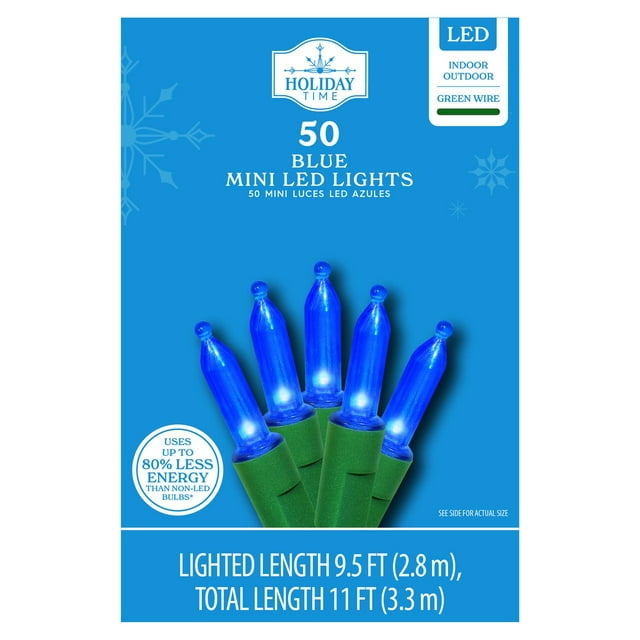 Holiday Time 50 Count Blue Mini LED Lights on Green Wire
