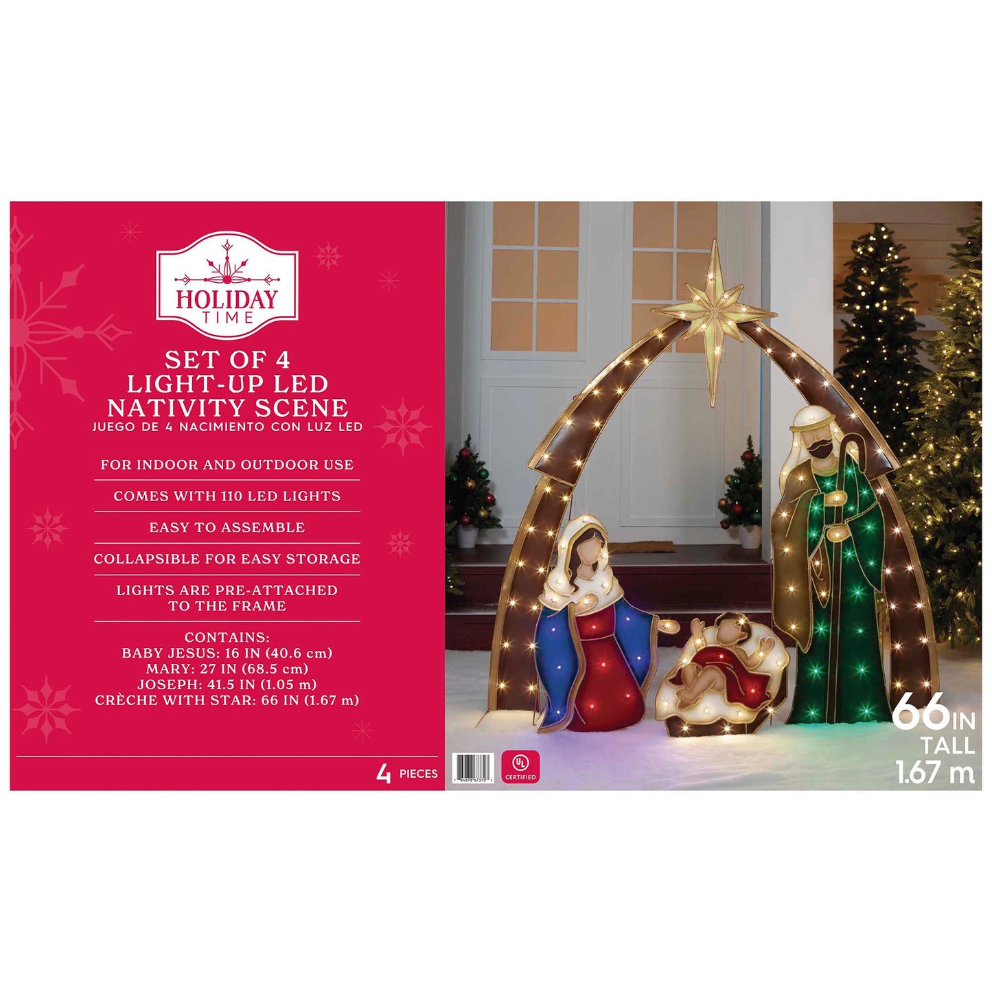GCOMM Lighted LED Nativity Holy Family Scene for Outdoor Decoration with 110 LED Lights Christmas Yard Decor - Lights Up 4 Piece Holiday Decoration Set