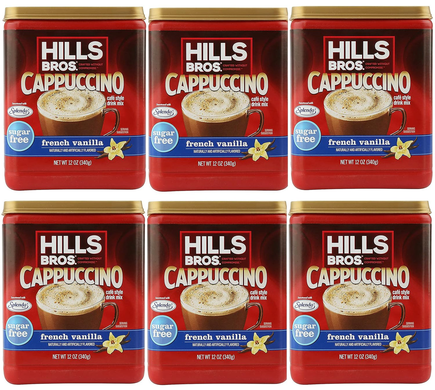 Sugar-Free French Vanilla Cappuccino Mix Instant Coffee Bundle to Enjoy Coffeehouse Flavor from Home, 12 Oz (Pack of 6)