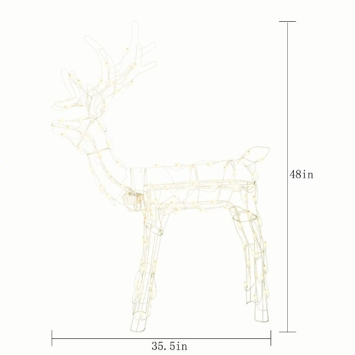 GCOMM Dynamic Reindeer Bundle Animated Mini Lighted Christmas Yard Decorations with 40" Feeding Doe and 48" Standing Buck Both in White Frame - Holiday Yard Decor
