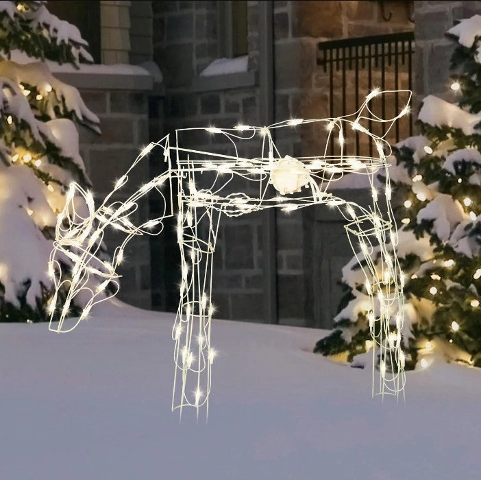 GCOMM Dynamic Reindeer Bundle Animated Mini Lighted Christmas Yard Decorations with 40" Feeding Doe and 48" Standing Buck Both in White Frame - Holiday Yard Decor