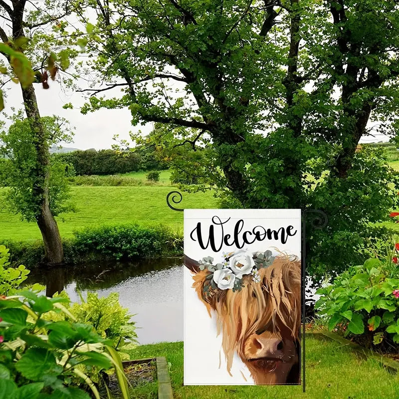 Welcome Spring and Summer with a Cheerful Scottish Highland Cow Garden Flag!