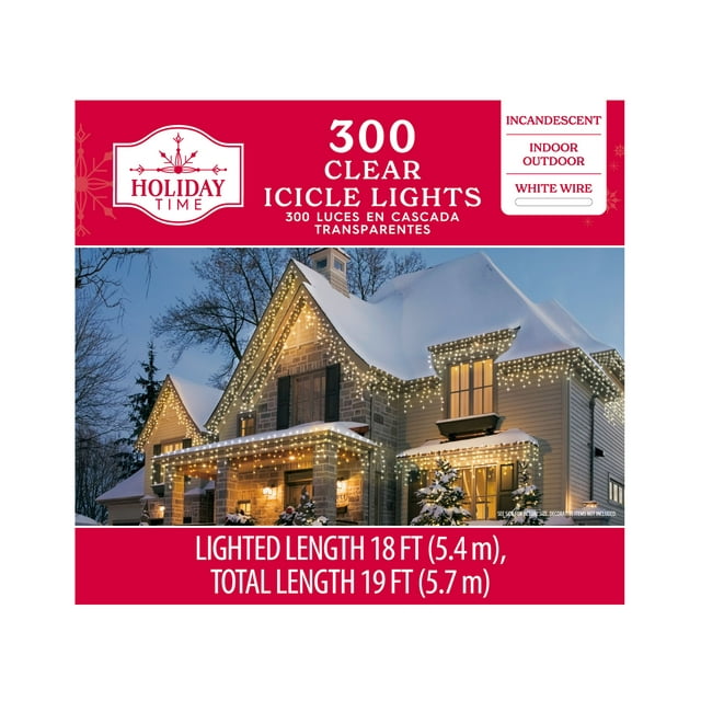Holiday Times 300-count Icicle Outdoor String Lights Christmas Lights, Clear With White Wire