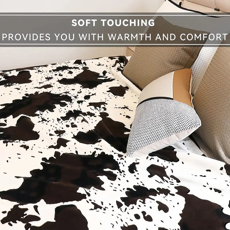 Soft & Warm Cow Print Blanket - Perfect for Bed, Couch, Office, Camping & More!