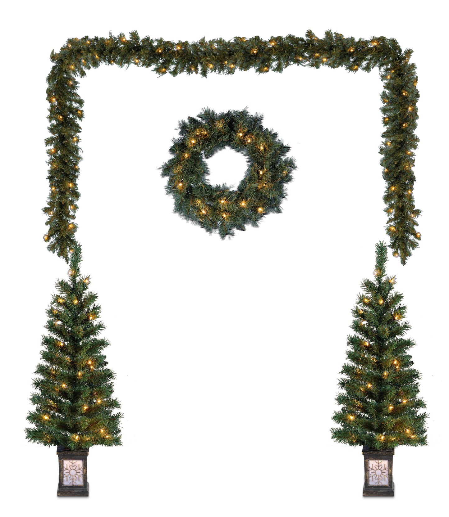 Holiday Time Pre-Lit 5-Piece Entryway Set Christmas Decor with Clear White Lights Perfect for Outdoor Christmas Decorations - Ideal Addition to your Holiday Decor