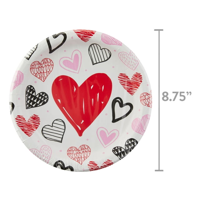 GCOMM Valentine's Day Party Essentials Bundle: 20-count 9-inch Paper Plates and 24-count Heart Lunch Napkins (6.5x6.5 inches) - Perfect for Serving a Party of 20