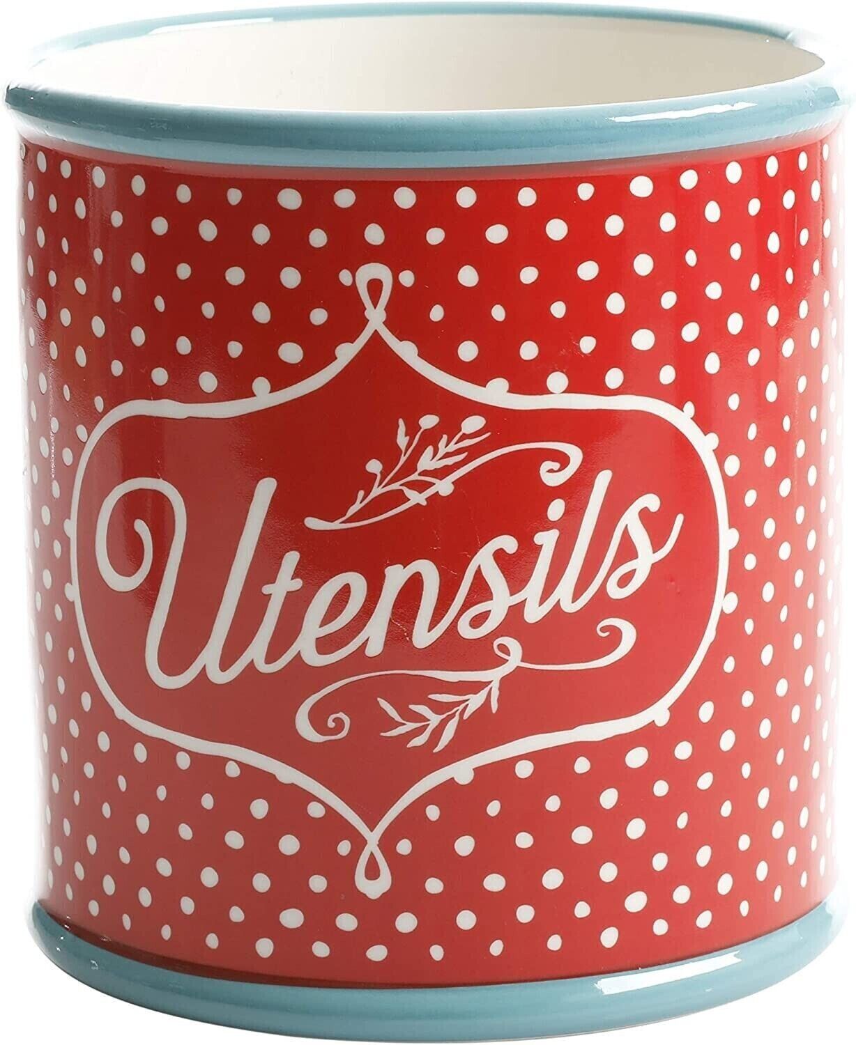 Pioneer Woman 6 1/2 x 7 Polka Dot Stoneware Utensil Canister