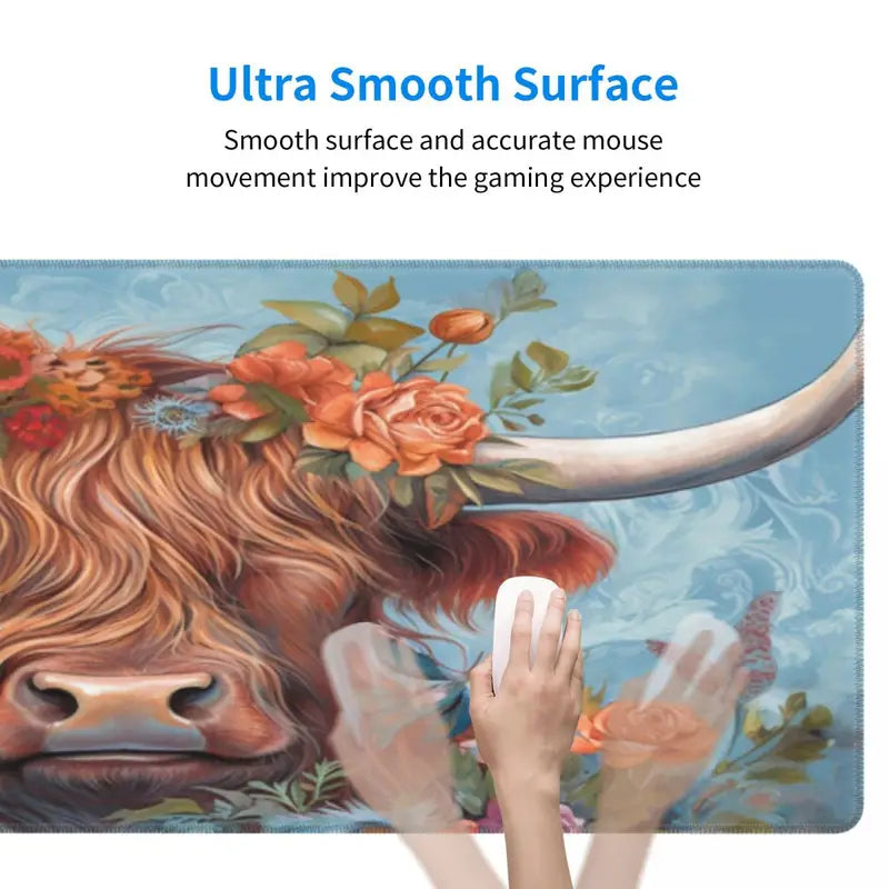 Highland Cattle Extended Mouse Pad Large Gaming Mouse Pad Computer Keyboard Mouse Mat Non-Slip Mousepad Rubber Base And Stitched Edges For Game Players, Office, Study