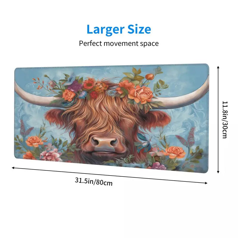 Highland Cattle Extended Mouse Pad Large Gaming Mouse Pad Computer Keyboard Mouse Mat Non-Slip Mousepad Rubber Base And Stitched Edges For Game Players, Office, Study