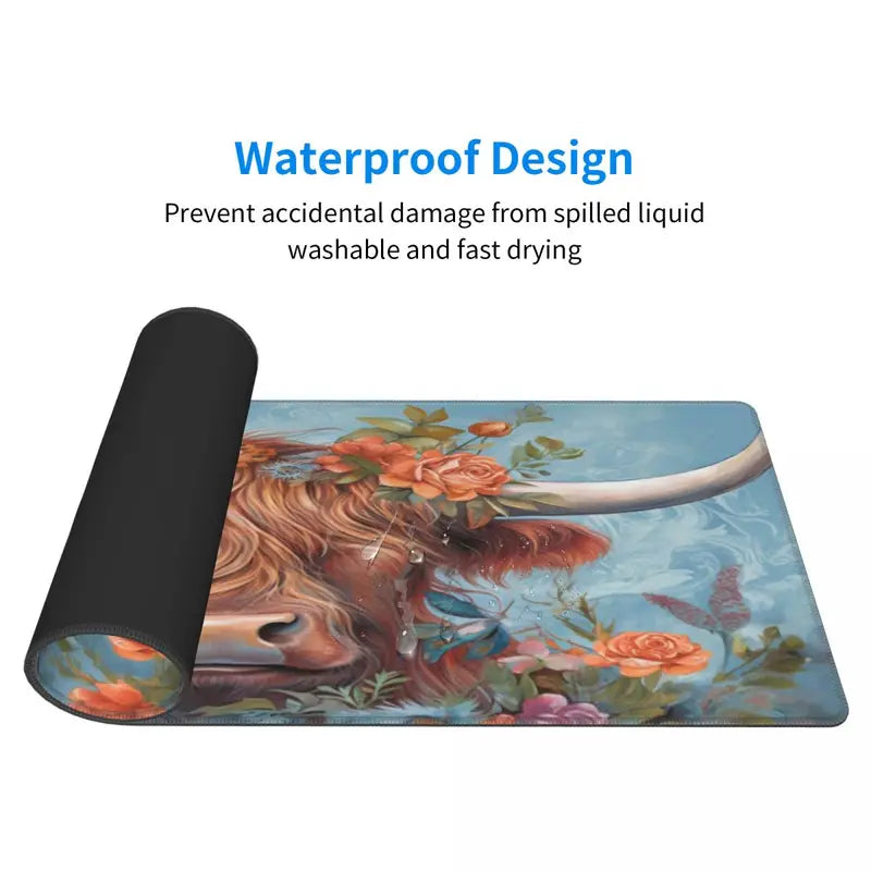 Highland Cattle Extended Mouse Pad Large Gaming Mouse Pad Computer Keyboard Mouse Mat Non-Slip Mousepad Rubber Base And Stitched Edges For Game Players, Office, Study