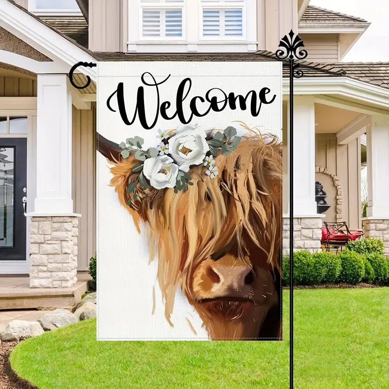 Welcome Spring and Summer with a Cheerful Scottish Highland Cow Garden Flag!