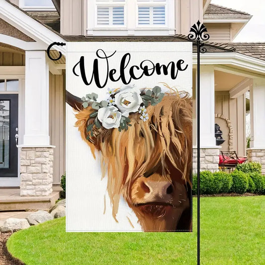 Welcome Spring and Summer with a Cheerful Scottish Highland Cow Garden Flag!