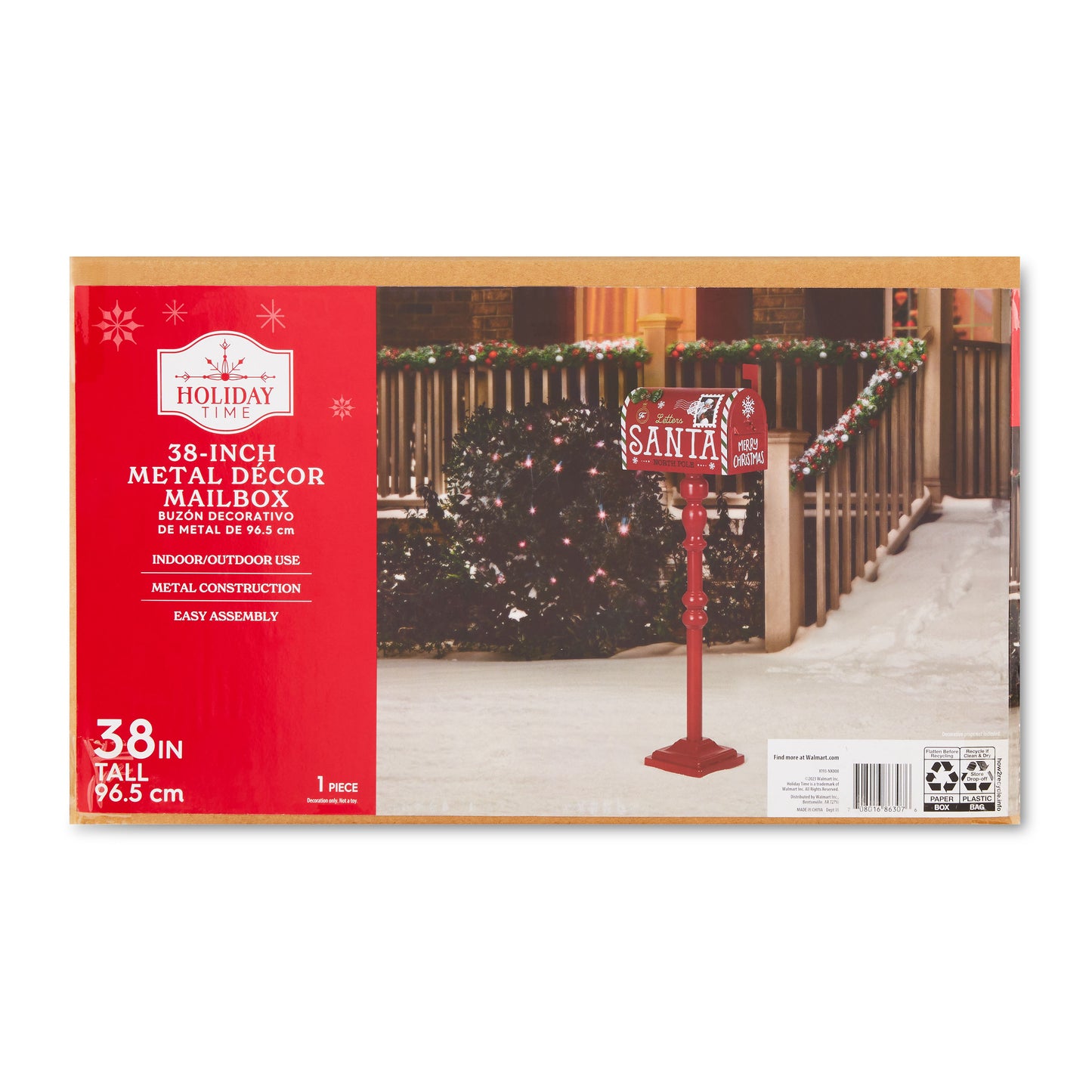 Celebrations Santa Mail Box Christmas Decor Metal 38inch charismas Outdoor Decorations - Pack of 1 - Holiday Decoration