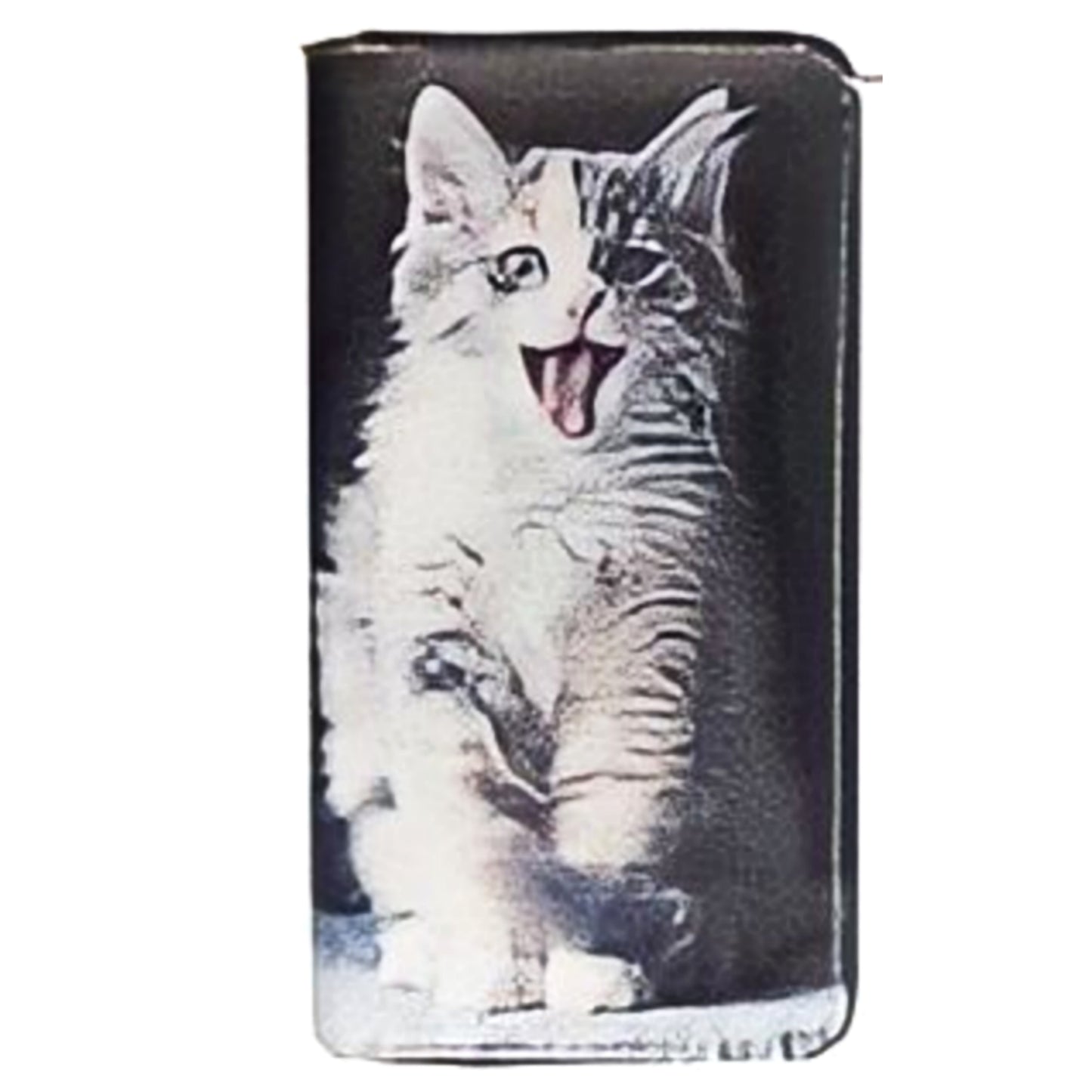 CATS DIGITAL PRINTED SINGLE METAL ZIPPER WALLET