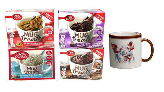 GCOMM Microwaveable Mug Treats Muffin and Cake Mixes Variety Pack with Pig Mug Gift for Pig Lovers Perfect for Making Quick and Easy Dessert for yourself and your loved ones - Pack of 4