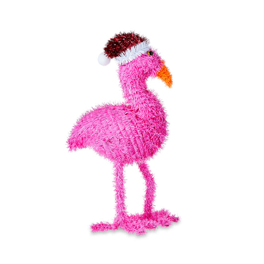 Holiday Time Tinsel Flamingo with Santa Hat – Perfect for Indoor Christmas Decoration, Pink Flamingo Yard Décor, Perfect Gift for Flamingo Enthusiasts - Holiday Decor