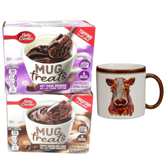 GCOMM Microwaveable Mug Treats Muffin and Cake Mixes with Cow Mug Gift for Cow Lovers - Perfect for Making Quick and Easy Dessert for yourself and your loved ones - Pack of 2