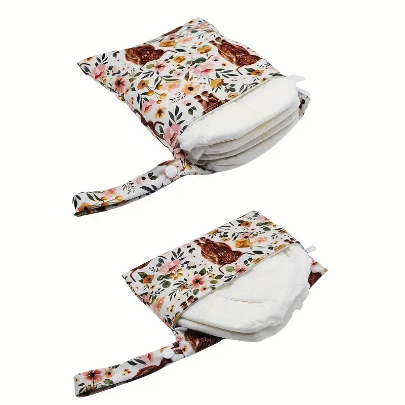 2pcs Soft Cute Cow Prints Wet Bags, Diaper Bags