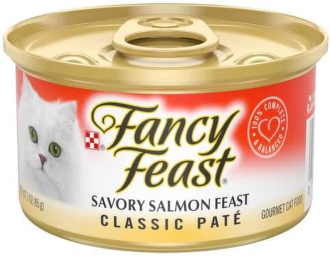 Fancy Feast Classic Pate Gourmet Cat Food Variety Pack Include 1 Mouse Toy, 6 Salmon & Shrimp Feast, 6 Savory Salmon Feast, and 6 Cod, Sole & Shrimp Feast 3 Oz (Pack of 18)