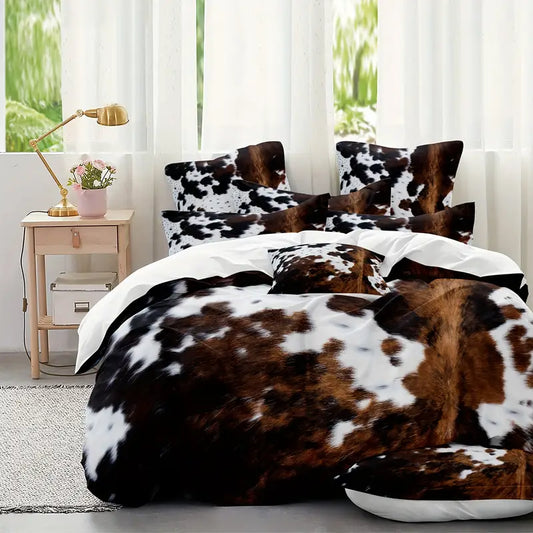 2/3pcs Duvet Cover Set, Cow Printed Bedding Set, Soft Comfortable Duvet Cover, For Bedroom, Guest Room (1*Duvet Cover + 1/2*Pillowcase, Without Core)