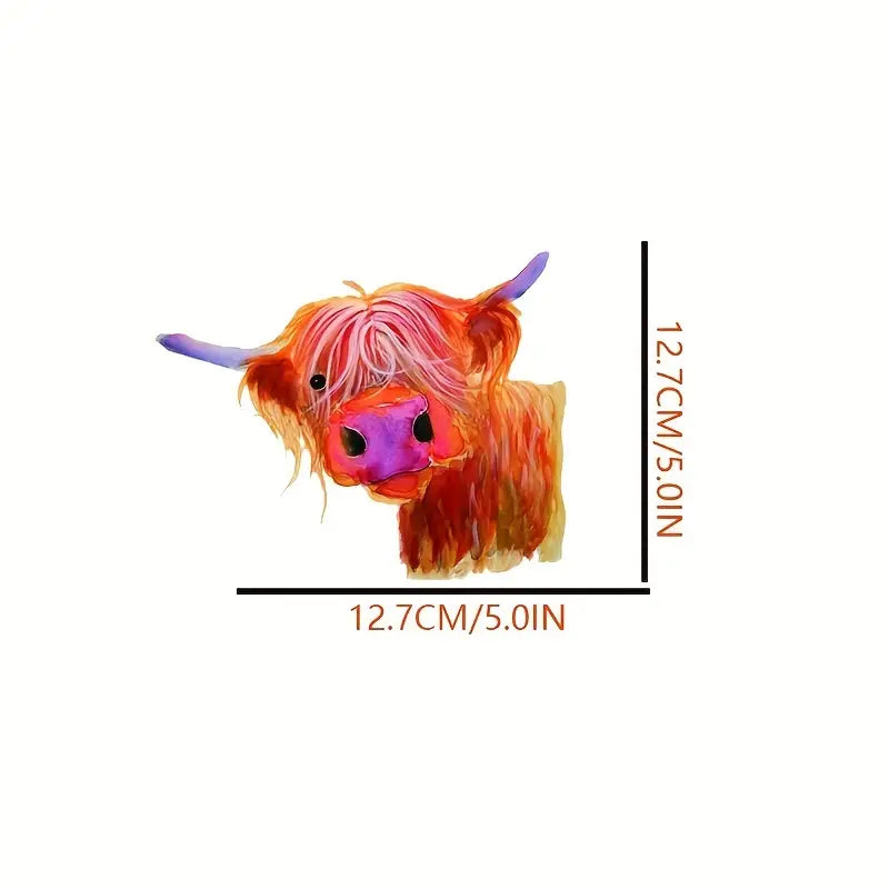 1pc 5 Inch Cute Highland Cattle Cow Car Sticker