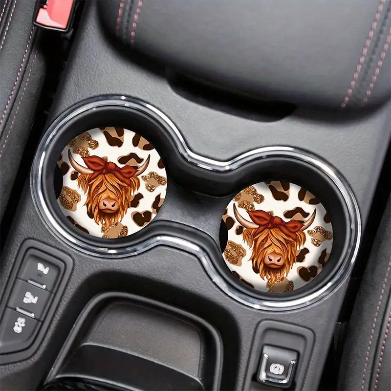 Unique Cow Pattern Car Cup Coasters: Creative Cup Holder Inserts to Enhance Your Vehicle's Interior