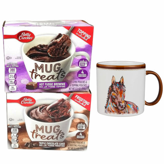 GCOMM Microwaveable Mug Treats Muffin and Cake Mixes with Horse Mug Gift for Horse Lovers - Perfect for Making Quick and Easy Dessert for yourself and your loved ones - Pack of 2