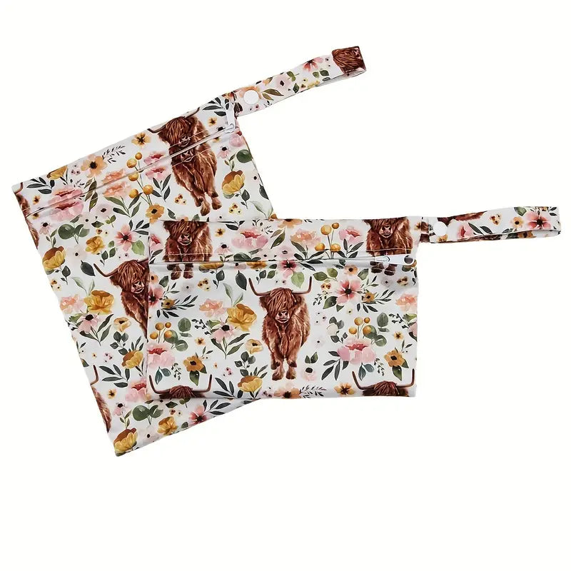 2pcs Soft Cute Cow Prints Wet Bags, Diaper Bags