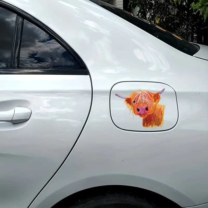 1pc 5 Inch Cute Highland Cattle Cow Car Sticker