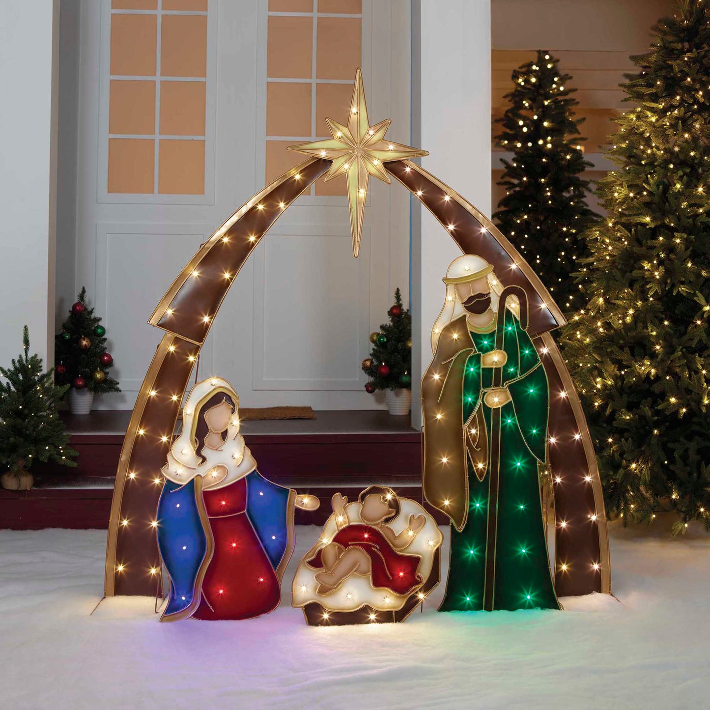 GCOMM Lighted LED Nativity Holy Family Scene for Outdoor Decoration with 110 LED Lights Christmas Yard Decor - Lights Up 4 Piece Holiday Decoration Set