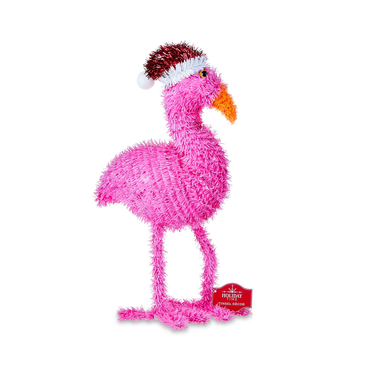 Holiday Time Tinsel Flamingo with Santa Hat – Perfect for Indoor Christmas Decoration, Pink Flamingo Yard Décor, Perfect Gift for Flamingo Enthusiasts - Holiday Decor