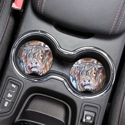 Unique Cow Pattern Car Cup Coasters: Creative Cup Holder Inserts to Enhance Your Vehicle's Interior