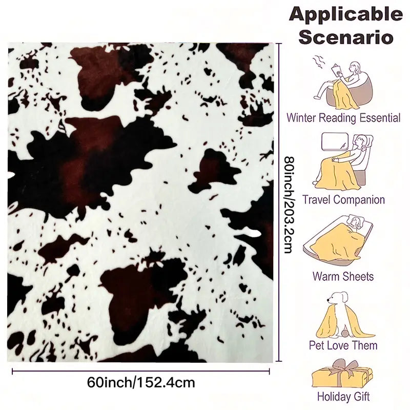 Soft & Warm Cow Print Blanket - Perfect for Bed, Couch, Office, Camping & More!