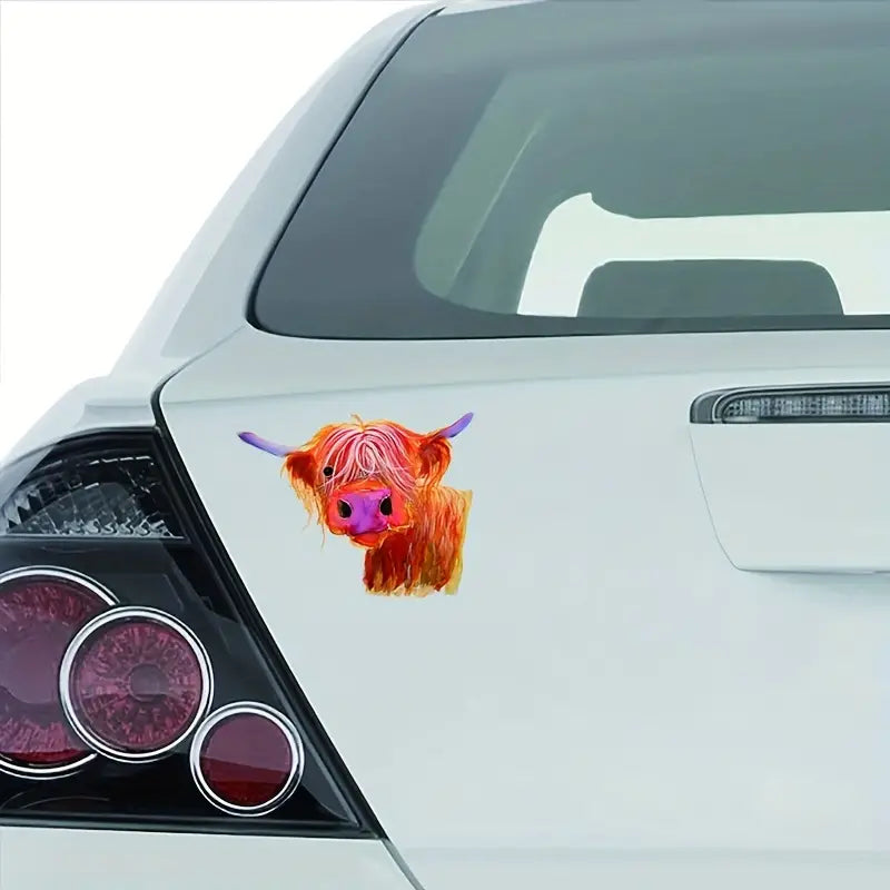 1pc 5 Inch Cute Highland Cattle Cow Car Sticker