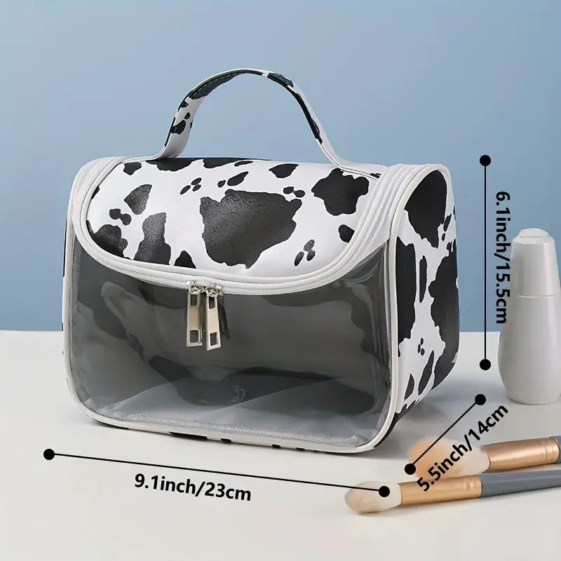 Transparent hook bag, Cow Print Portable Cosmetic Bag, Zipper Travel Waterproof Makeups Storage Bag, Durable Stylish Toiletry Bag, Travel Accessories