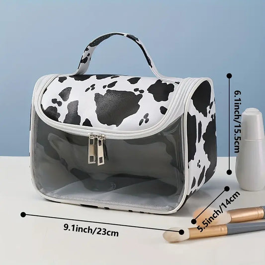 Transparent hook bag, Cow Print Portable Cosmetic Bag, Zipper Travel Waterproof Makeups Storage Bag, Durable Stylish Toiletry Bag, Travel Accessories