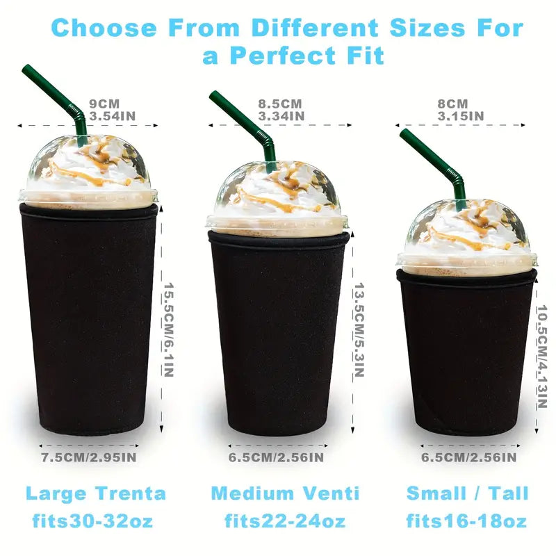 3pcs Stylish Reusable Fur Pattern Neoprene Cup Sleeve With Handle - Keeps Your Coffee Hotter for Longer